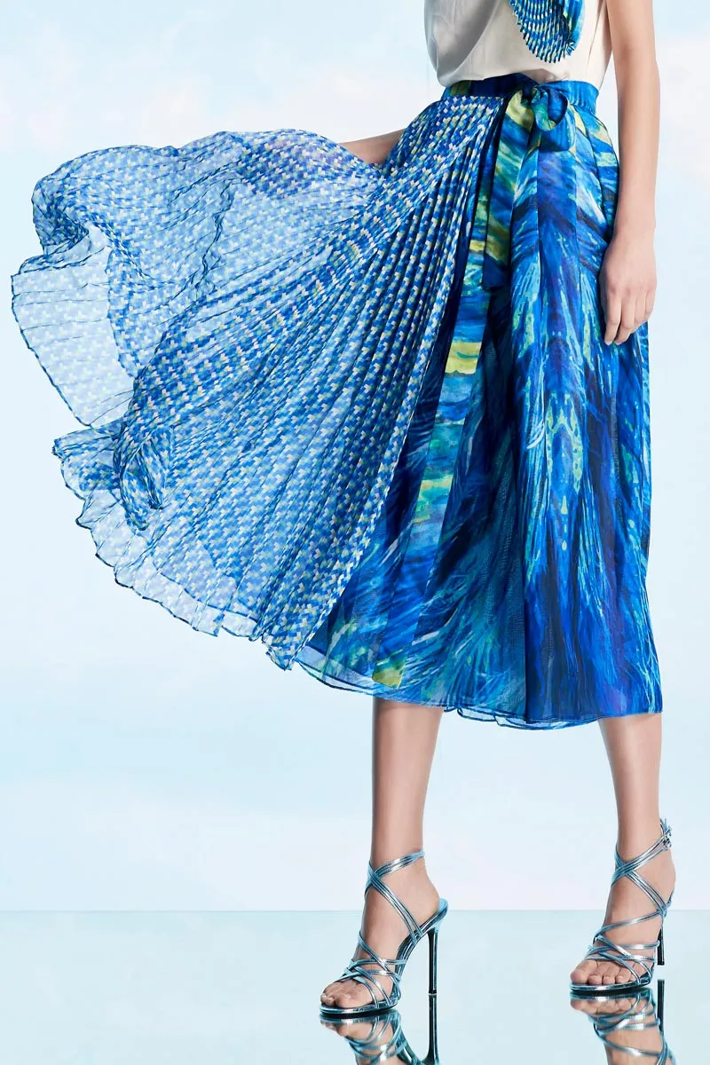 Oceanic Phoenix Pleated Wrap Skirt