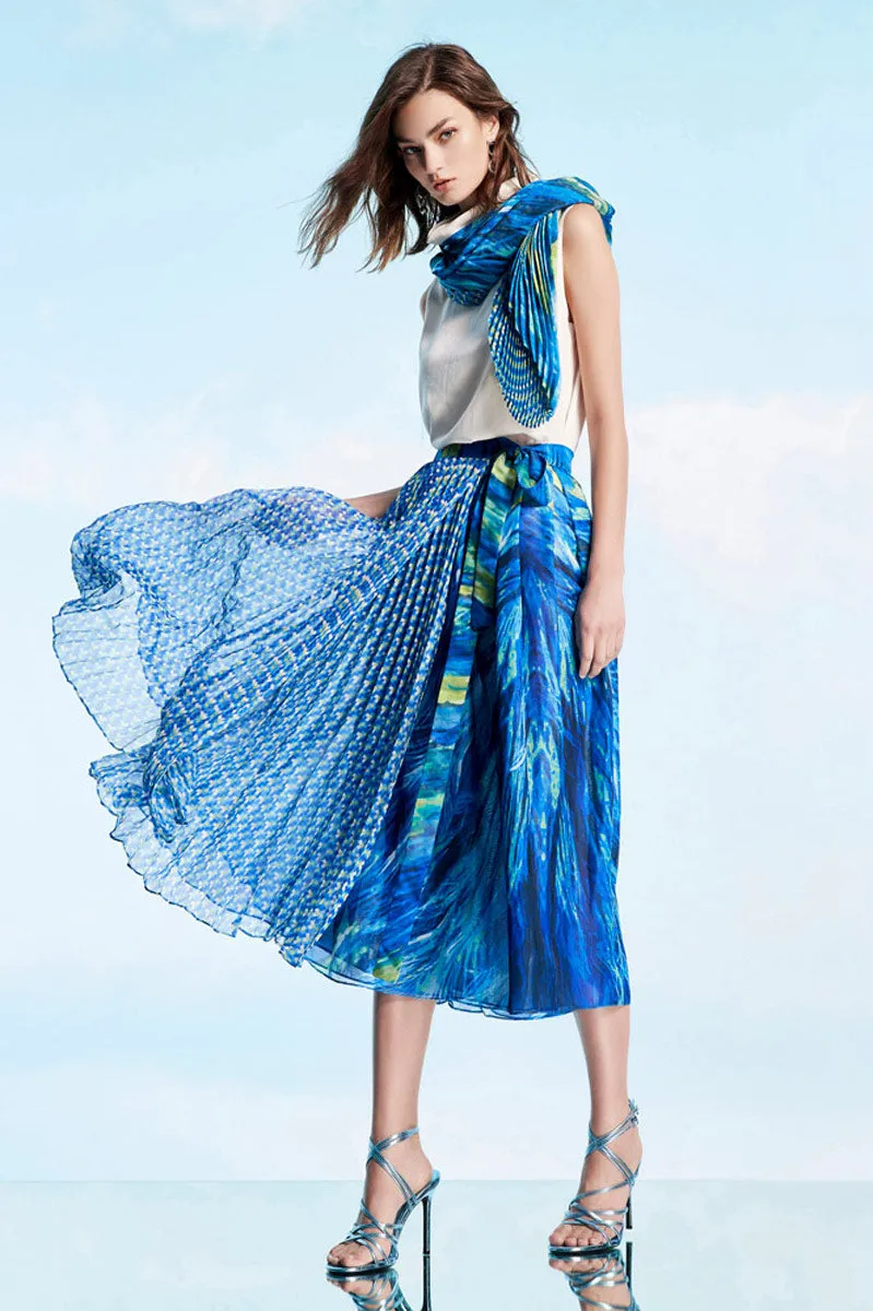 Oceanic Phoenix Pleated Wrap Skirt