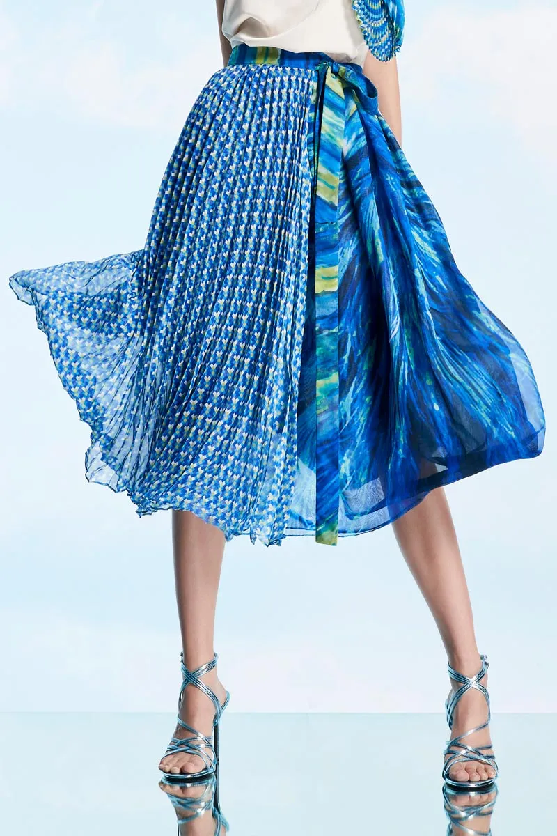 Oceanic Phoenix Pleated Wrap Skirt