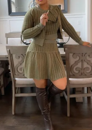 Olive green knitted three-piece suit