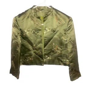 Oriental Aesthetic Cropped Jacket Quilted Embroidered Emerald Green    XS