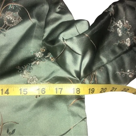 Oriental Aesthetic Cropped Jacket Quilted Embroidered Emerald Green    XS