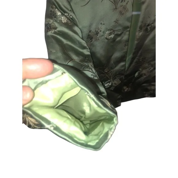 Oriental Aesthetic Cropped Jacket Quilted Embroidered Emerald Green    XS