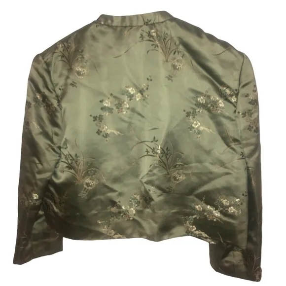 Oriental Aesthetic Cropped Jacket Quilted Embroidered Emerald Green    XS