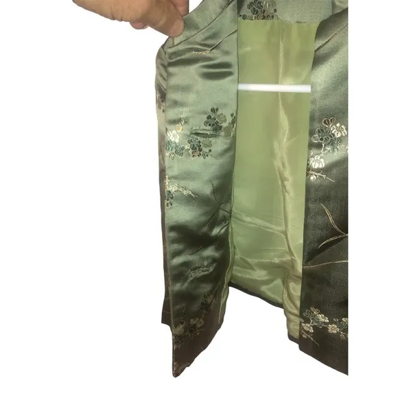 Oriental Aesthetic Cropped Jacket Quilted Embroidered Emerald Green    XS