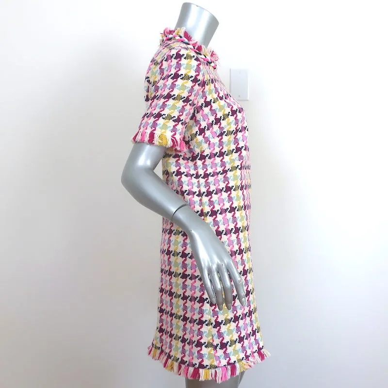 Oscar de la Renta Tweed Mini Shift Dress White/Multi Cotton-Wool Size 2 NEW