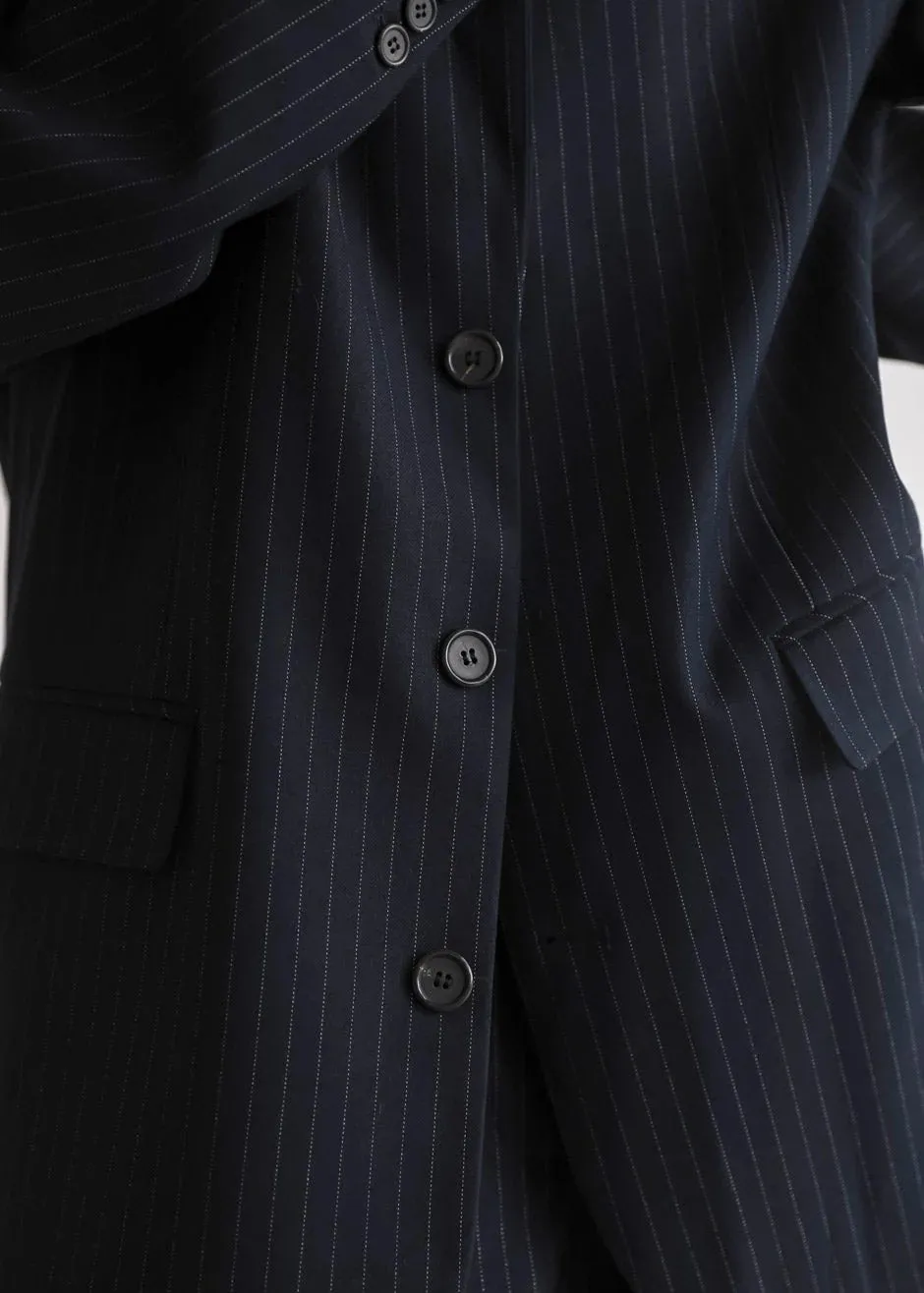 Oversized Blazer and Pants Set - Navy Pinstripe