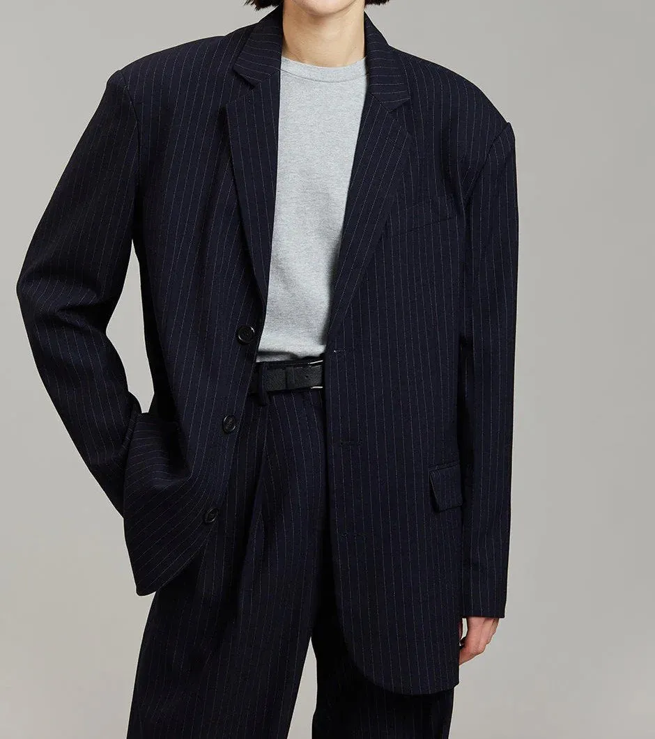 Oversized Blazer and Pants Set - Navy Pinstripe