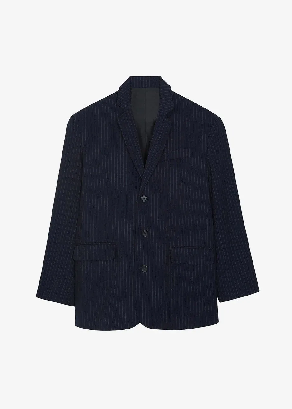 Oversized Blazer and Pants Set - Navy Pinstripe
