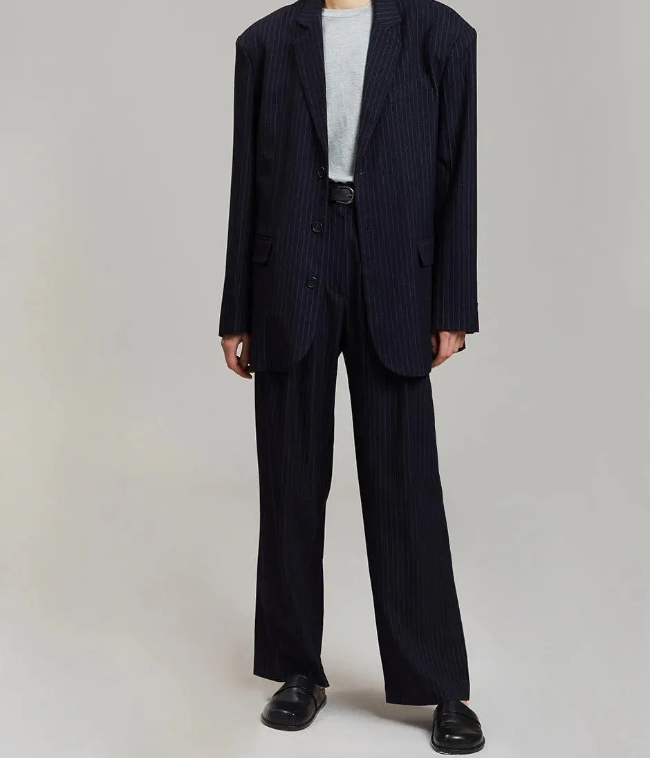 Oversized Blazer and Pants Set - Navy Pinstripe