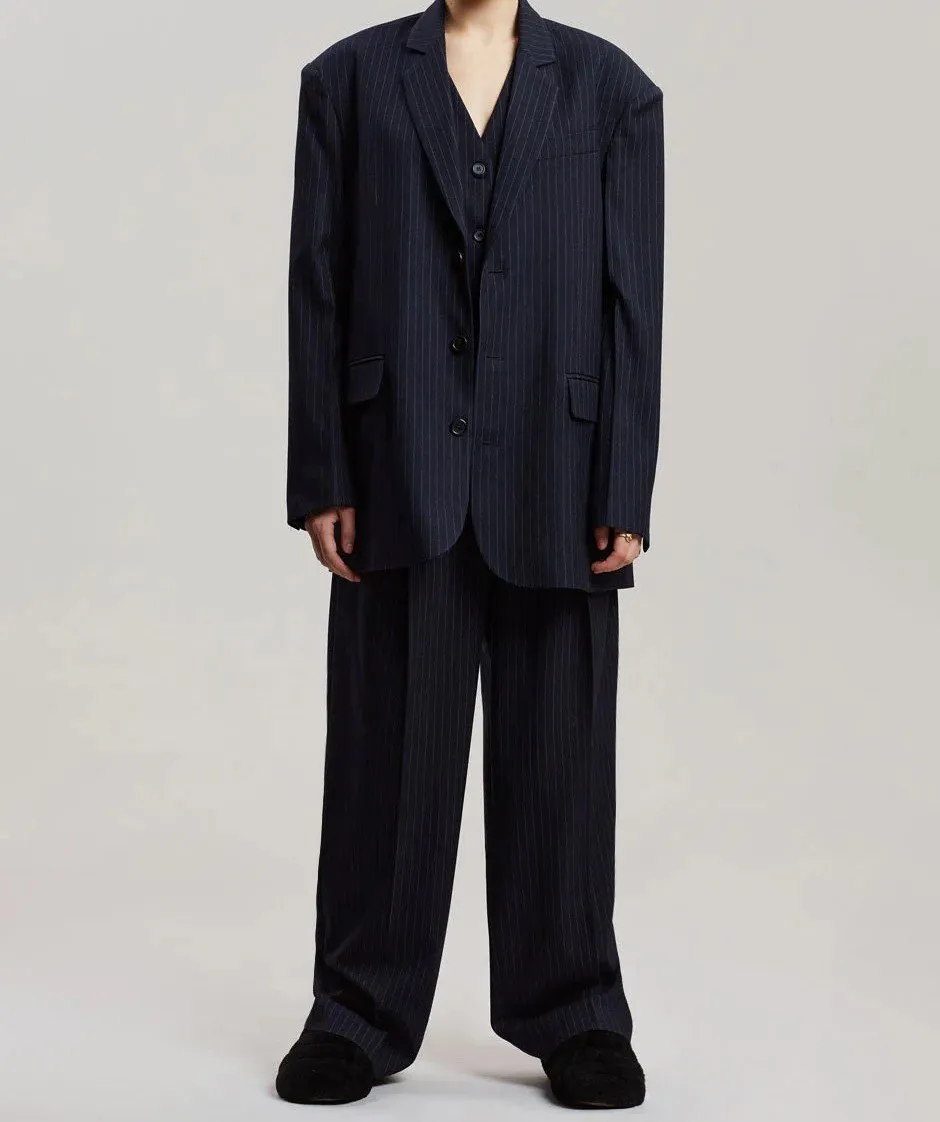 Oversized Blazer and Pants Set - Navy Pinstripe