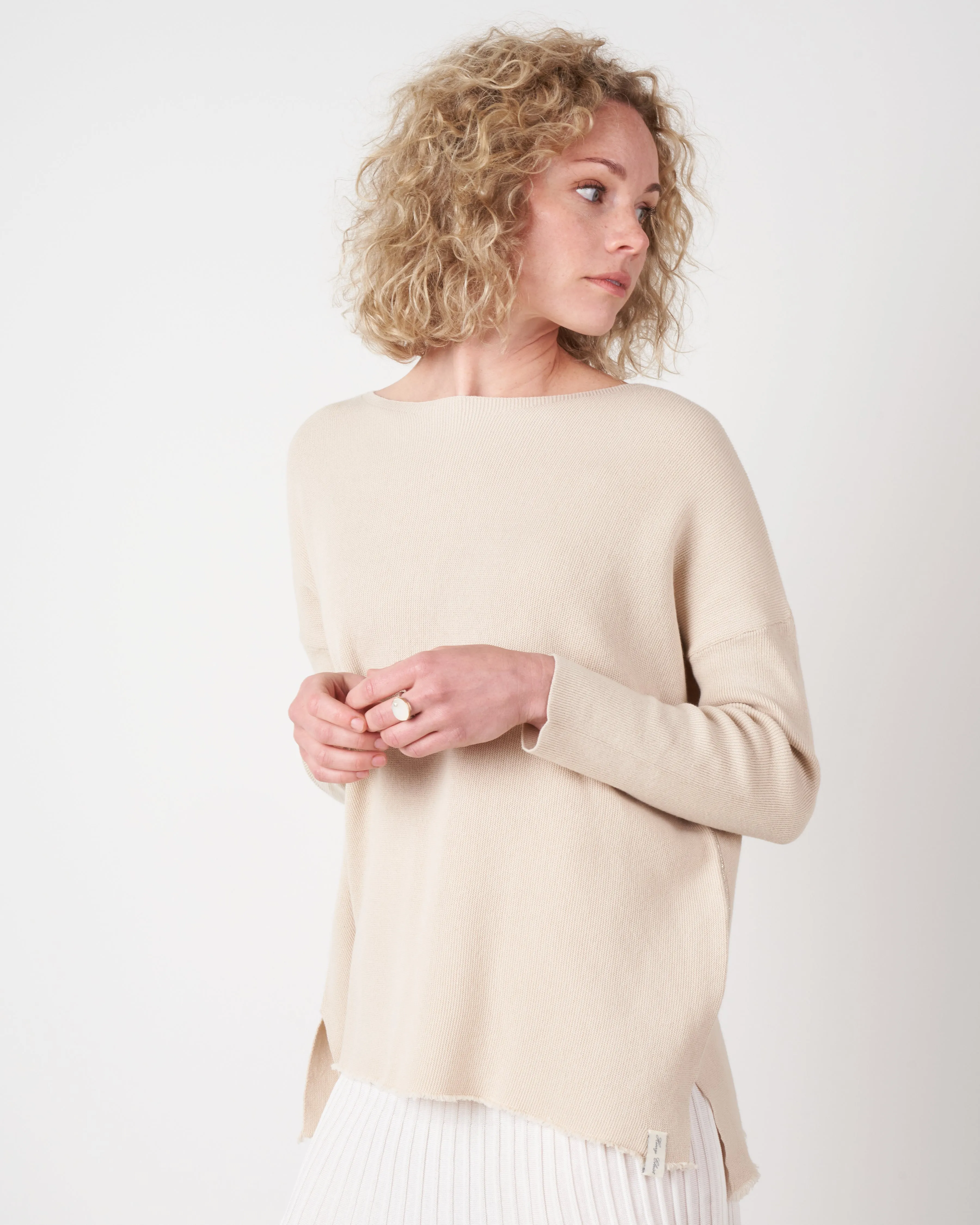 oversized boatneck pullover - fog