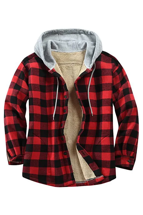 Padded Long Sleeve Flannel Oversized Hooded Jacket