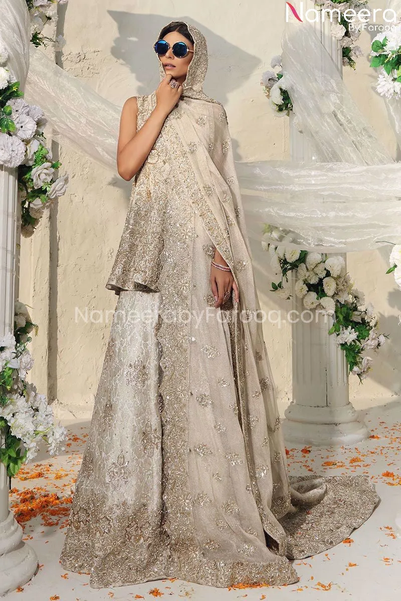 Pakistani Peplum Lehenga for Bride in Beige #BS525