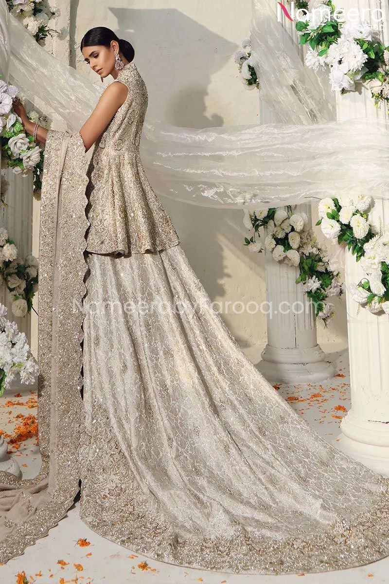 Pakistani Peplum Lehenga for Bride in Beige #BS525
