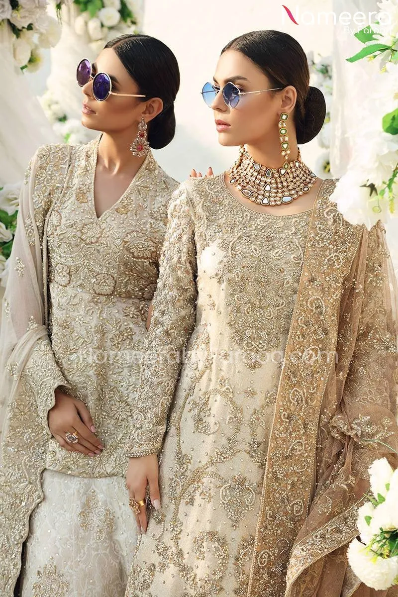 Pakistani Peplum Lehenga for Bride in Beige #BS525