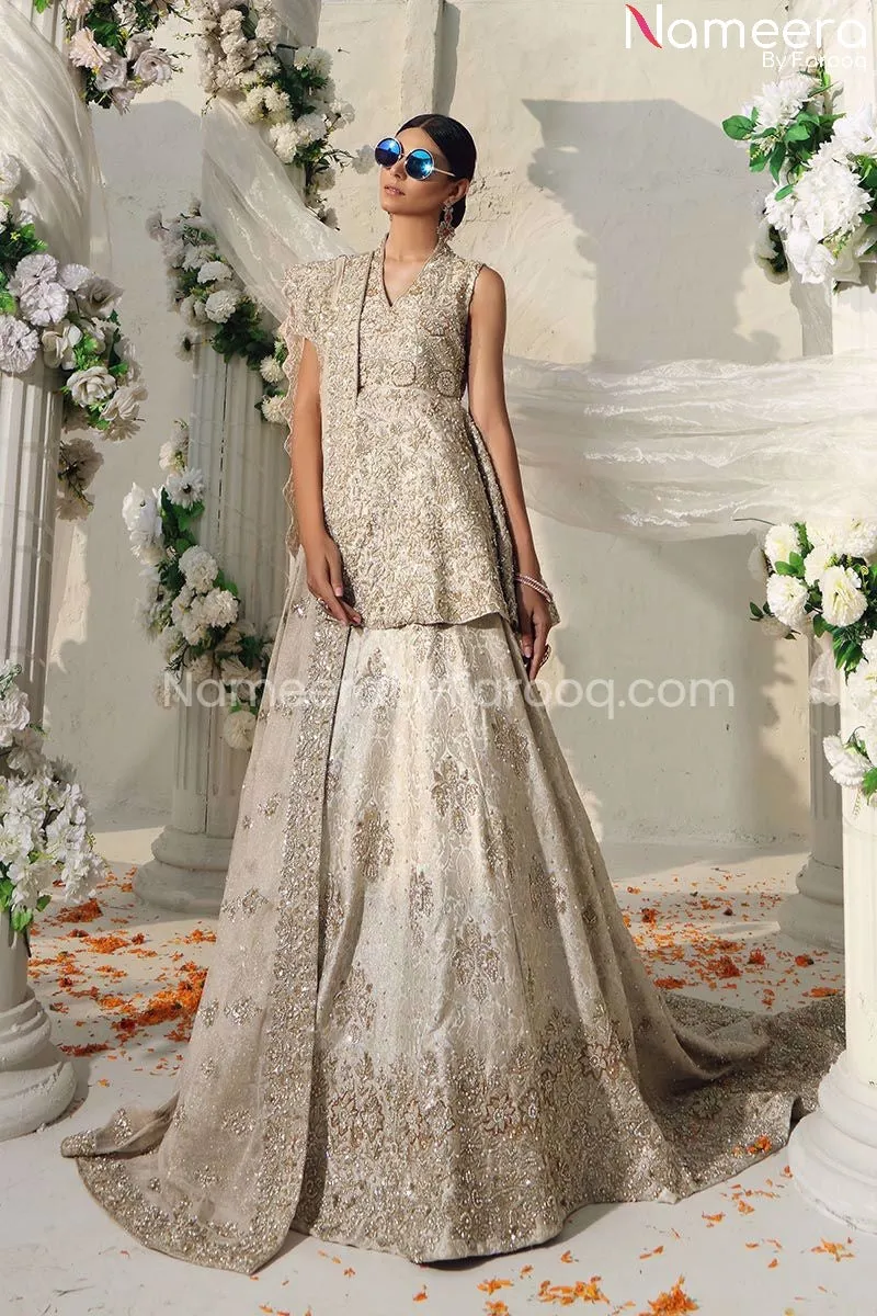 Pakistani Peplum Lehenga for Bride in Beige #BS525