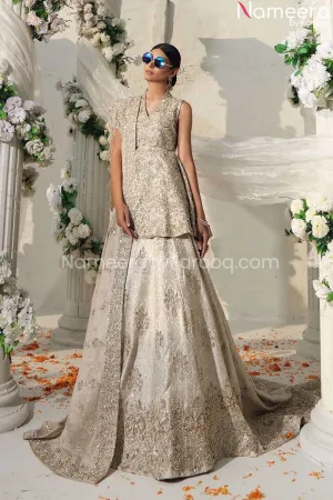 Pakistani Peplum Lehenga for Bride in Beige #BS525