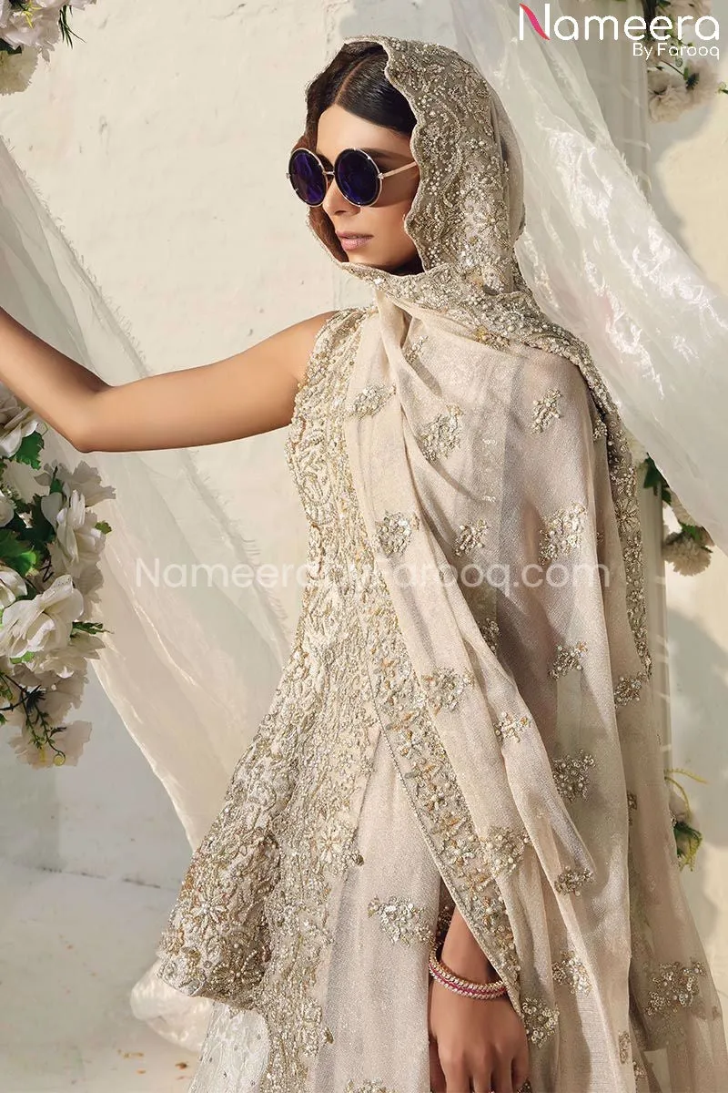 Pakistani Peplum Lehenga for Bride in Beige #BS525