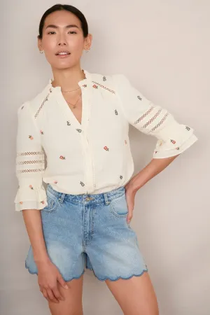 Parker Blouse - Ecru Floral Embroidery