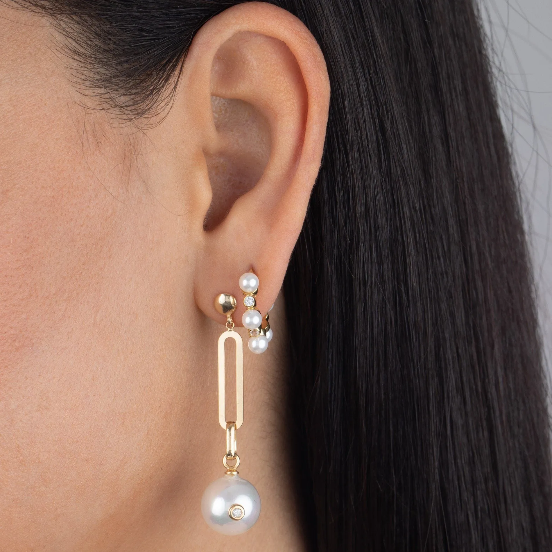 Pearl X Bezel Hoop Earring