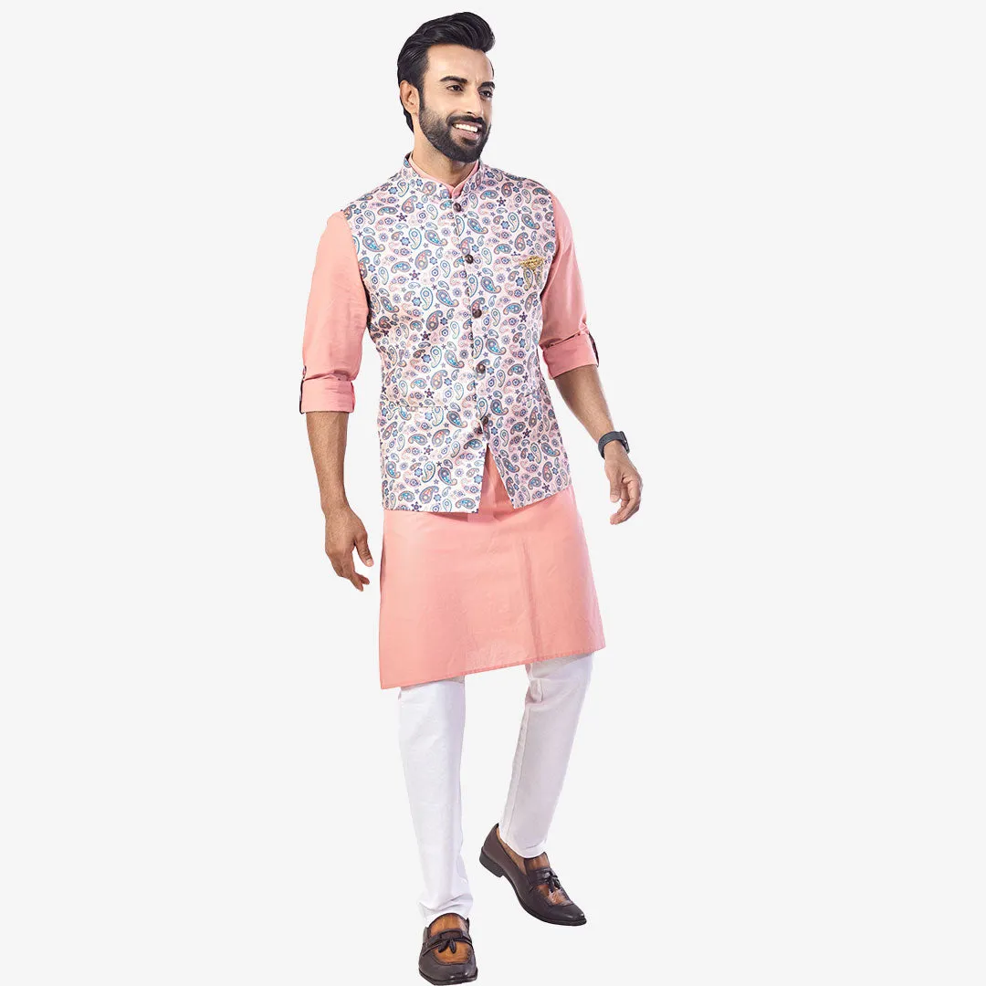Pink Blooming Kurta with Floral Printed Jacket