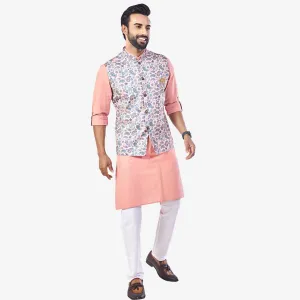 Pink Blooming Kurta with Floral Printed Jacket