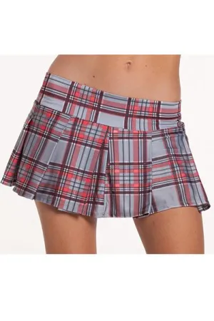 Plaid School Girl Skirt - Grey -