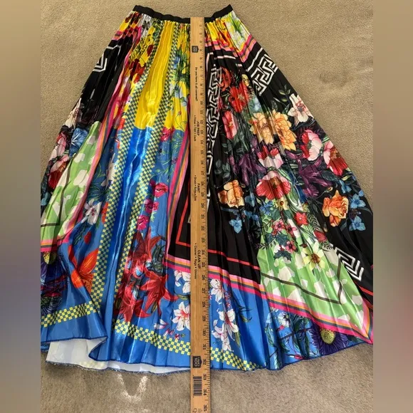 Pleated Skirt Women High Waist Floral High Elastic Midi Skirt Print Party Medium