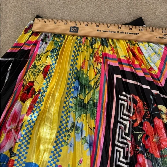 Pleated Skirt Women High Waist Floral High Elastic Midi Skirt Print Party Medium