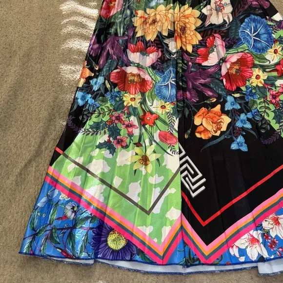 Pleated Skirt Women High Waist Floral High Elastic Midi Skirt Print Party Medium