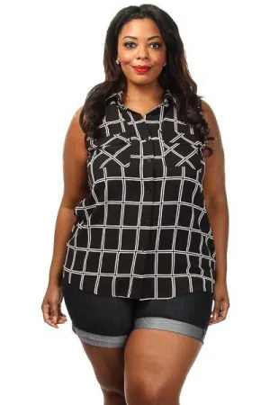 Plus Size Button Down Plaid Blouse