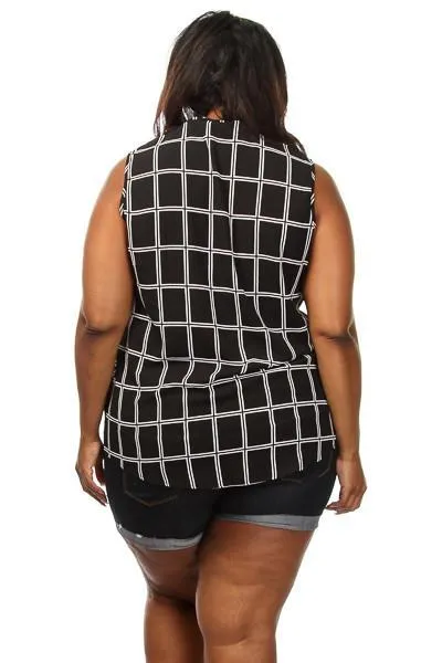 Plus Size Button Down Plaid Blouse