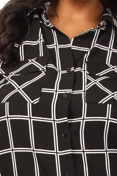 Plus Size Button Down Plaid Blouse