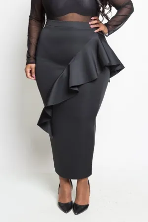 Plus Size Glam Cascade Ruffle Midi Skirt