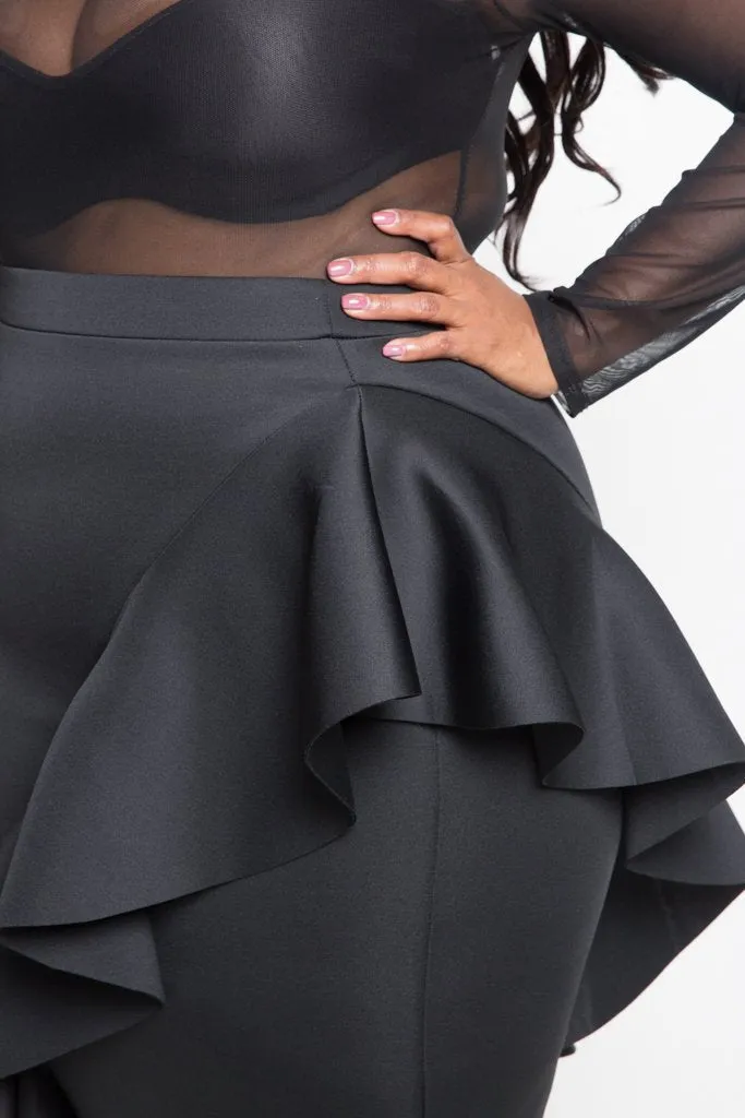 Plus Size Glam Cascade Ruffle Midi Skirt