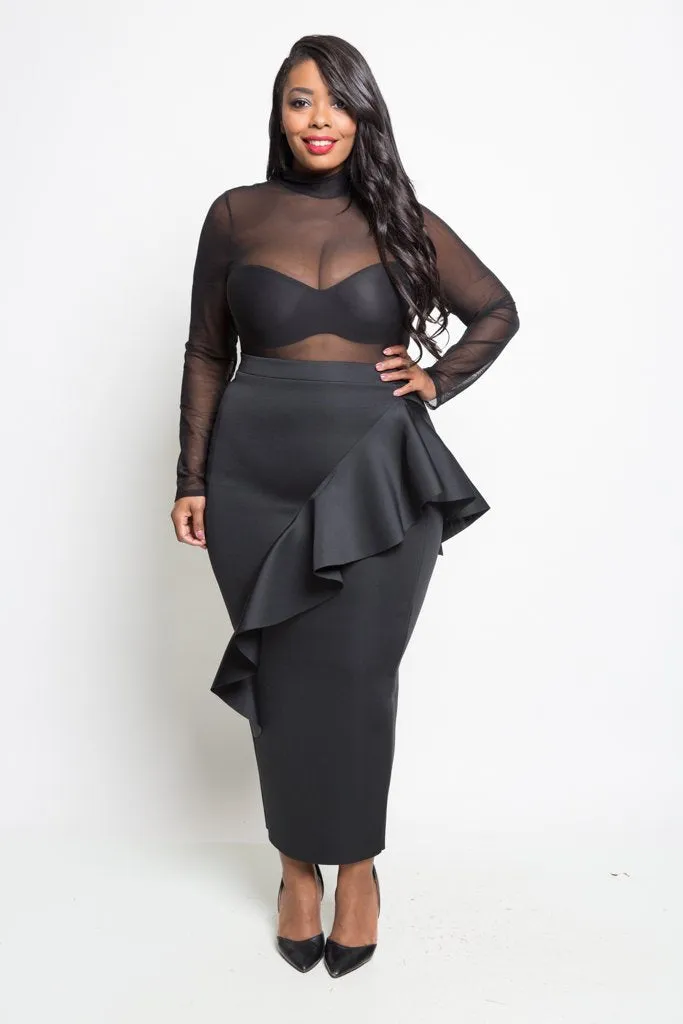 Plus Size Glam Cascade Ruffle Midi Skirt