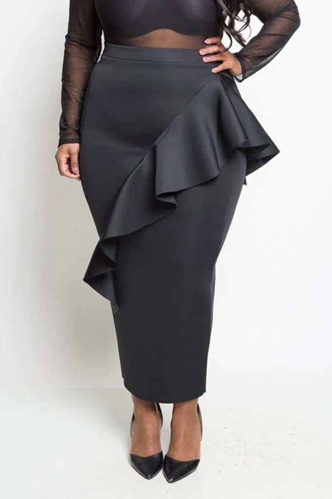 Plus Size Glam Cascade Ruffle Midi Skirt