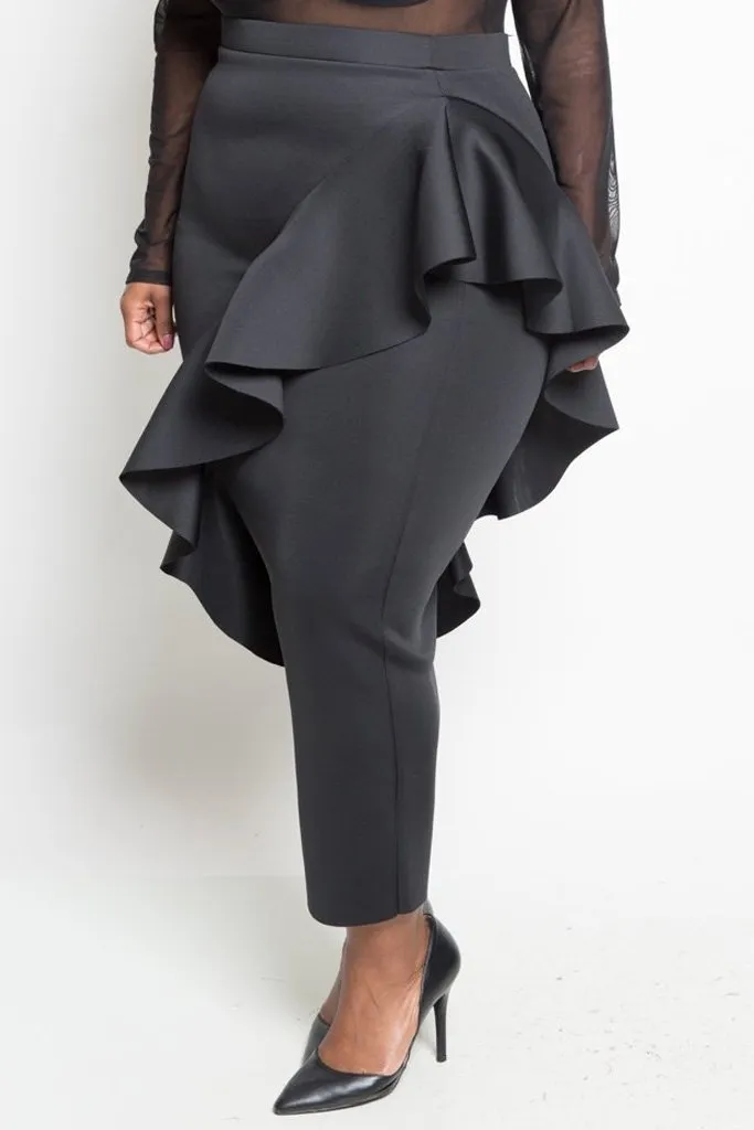 Plus Size Glam Cascade Ruffle Midi Skirt