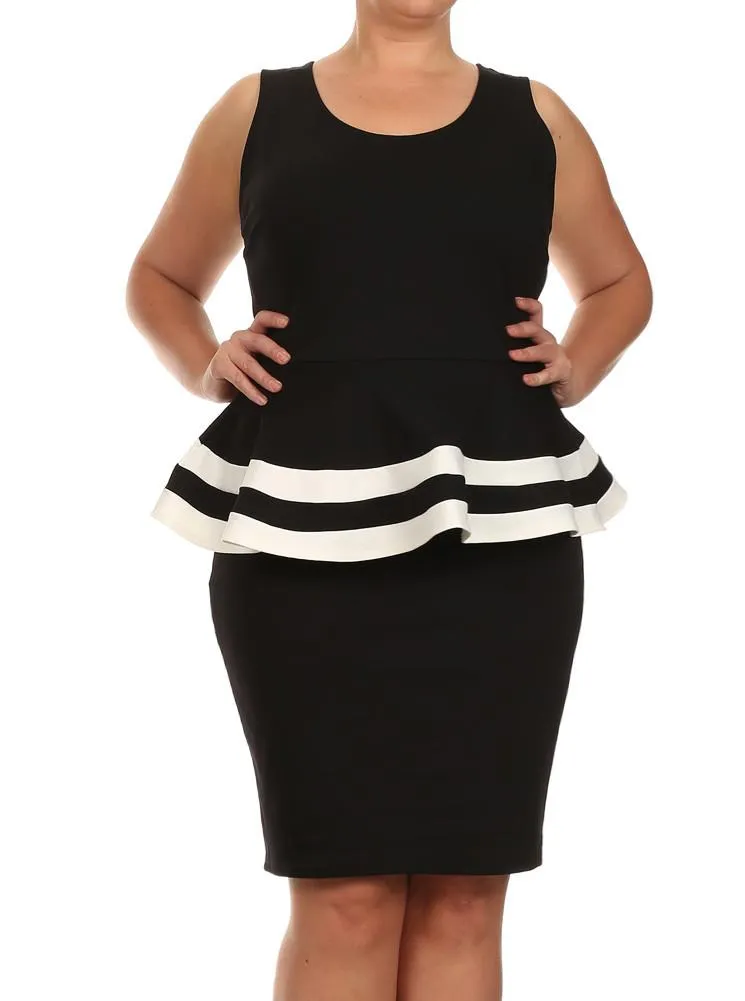 Plus Size Lovely Colorblock Peplum Black Dress