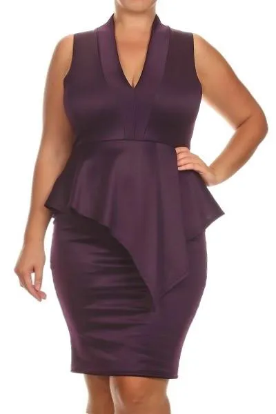 Plus Size Sleeveless Peplum Bodycon Dress [SALE]