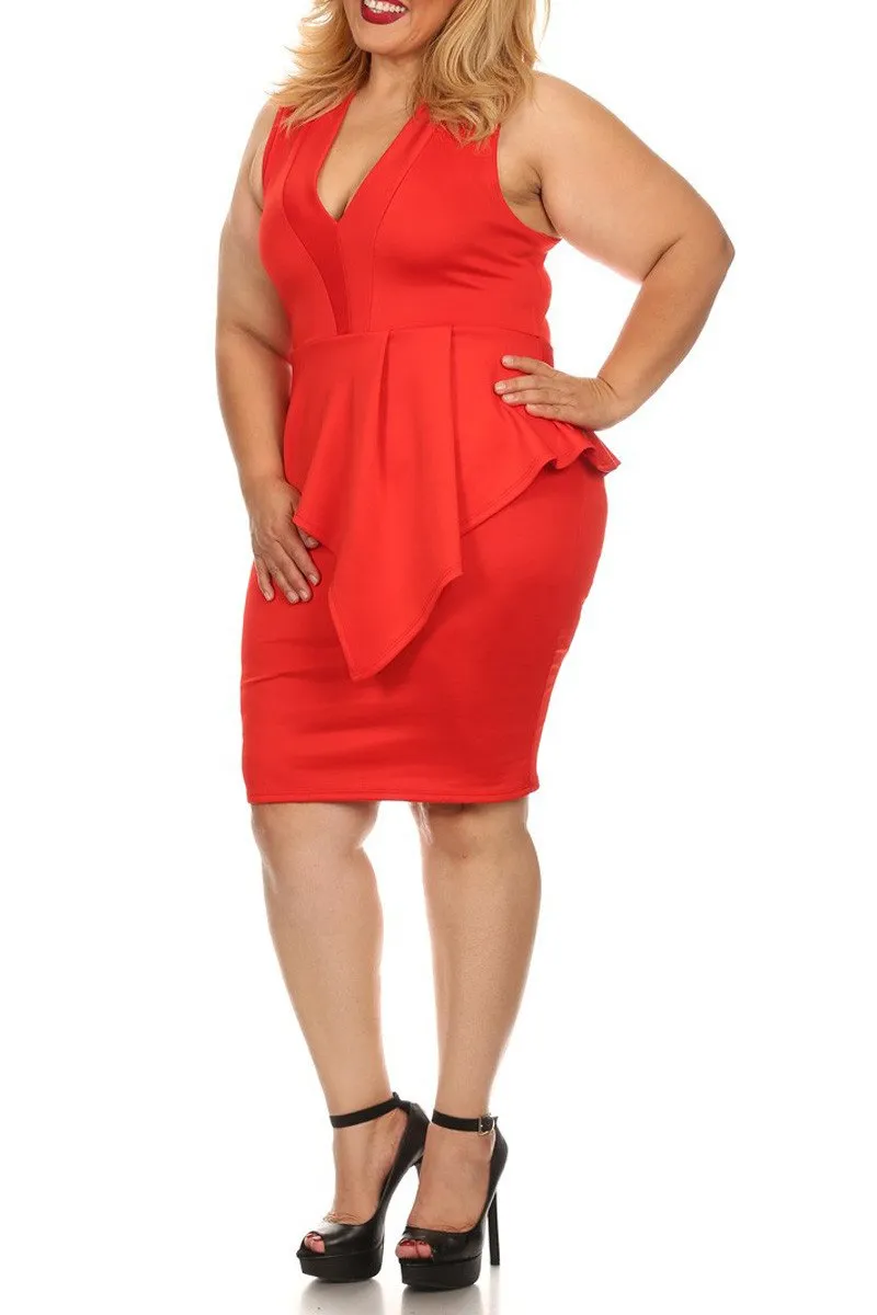 Plus Size Sleeveless Peplum Bodycon Dress [SALE]