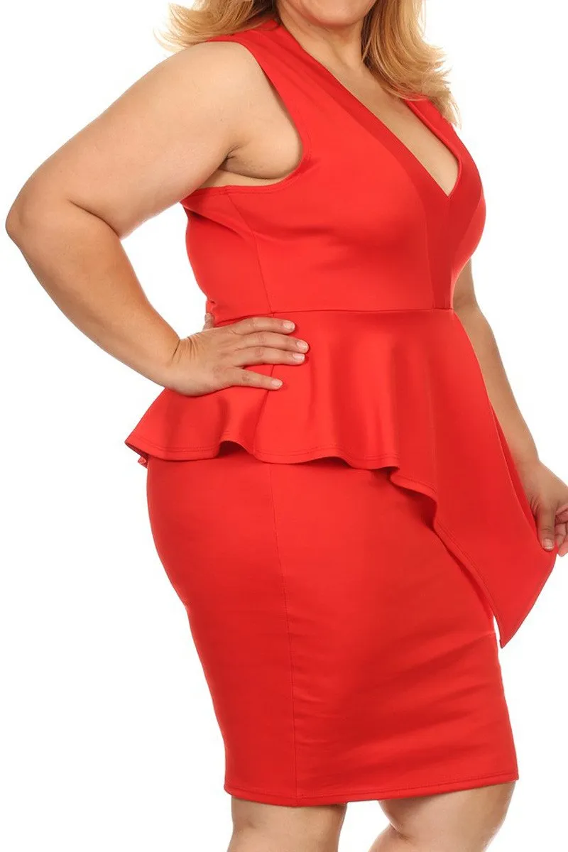 Plus Size Sleeveless Peplum Bodycon Dress [SALE]