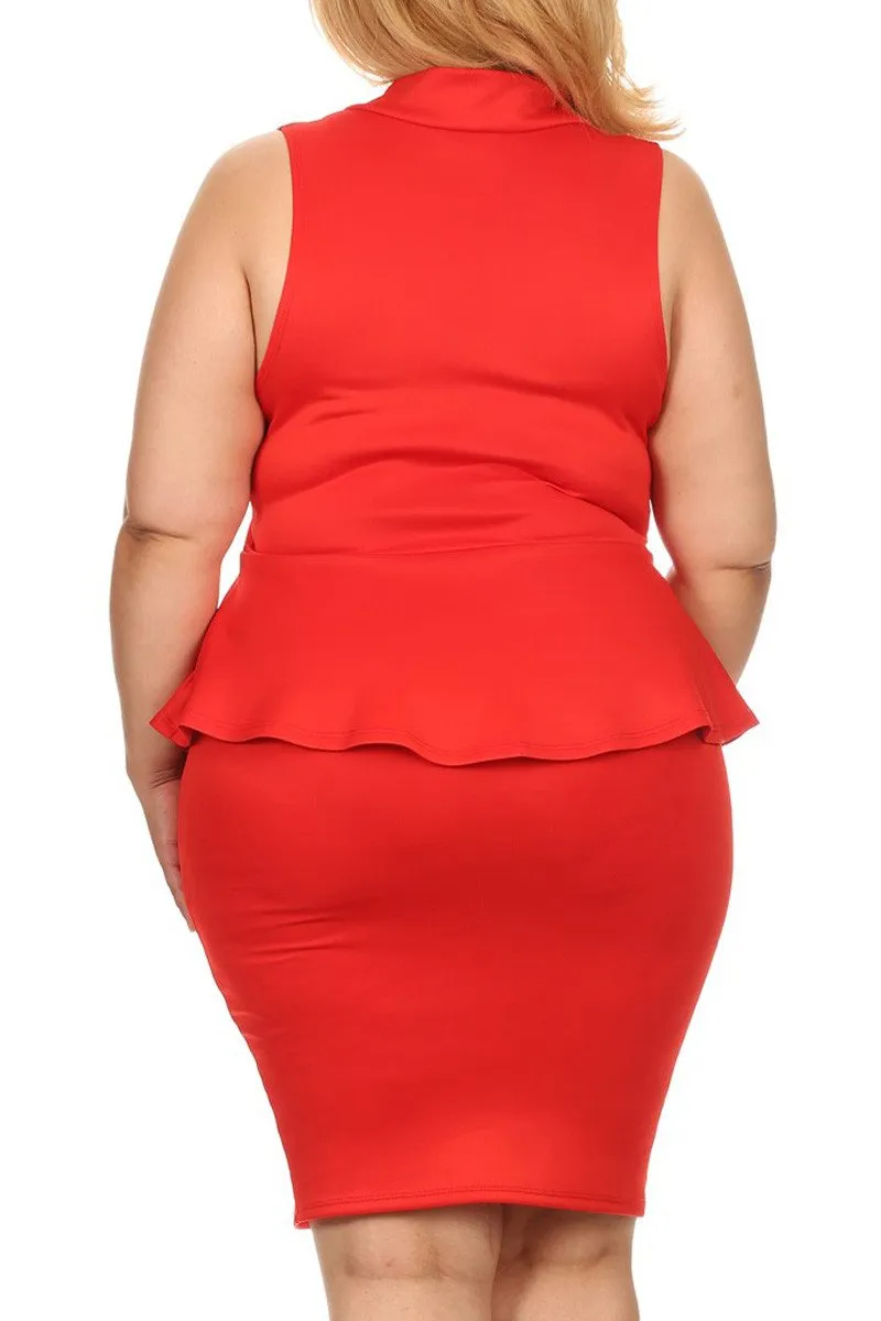 Plus Size Sleeveless Peplum Bodycon Dress [SALE]