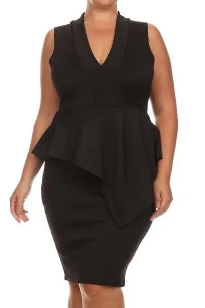 Plus Size Sleeveless Peplum Bodycon Dress [SALE]