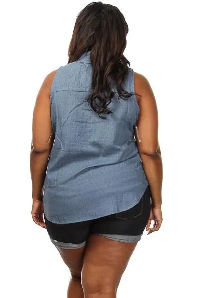 Plus Size Solid Button Down Blouse