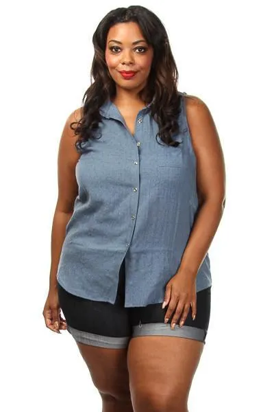 Plus Size Solid Button Down Blouse