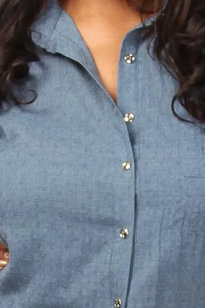 Plus Size Solid Button Down Blouse