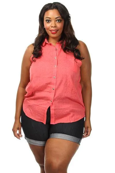 Plus Size Solid Button Down Blouse