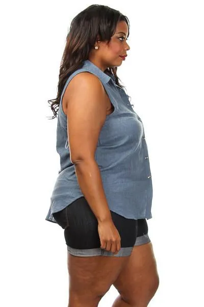 Plus Size Solid Button Down Blouse